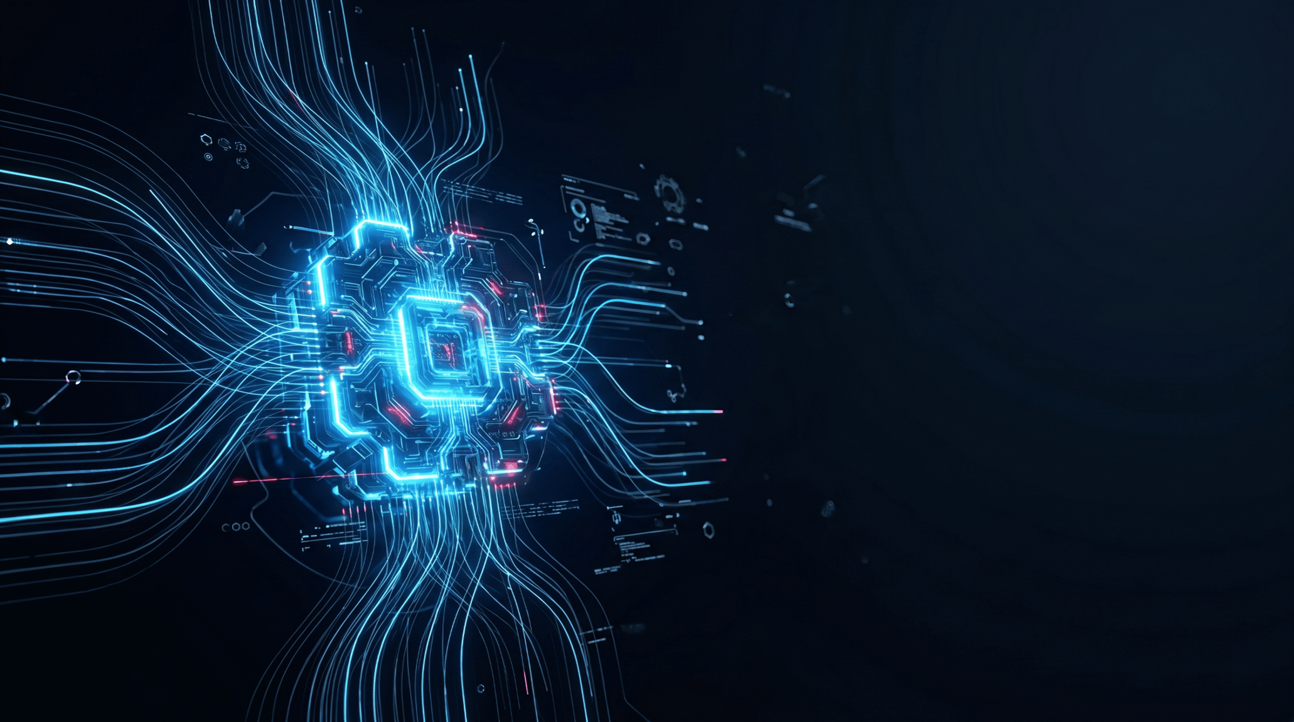 Futuristic glowing AI chip with neural circuit trails representing agentic AI autonomous systems