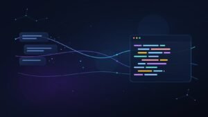 vibe coding AI 2026 concept showing natural language prompts flowing into AI-generated code