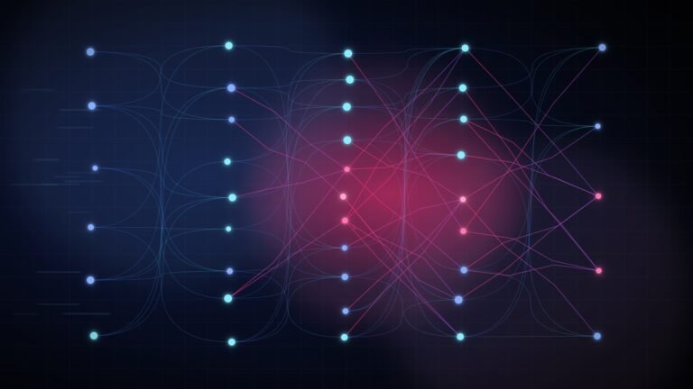 Abstract illustration of corrupted data flowing into an AI neural network, symbolizing an AI data poisoning attack.