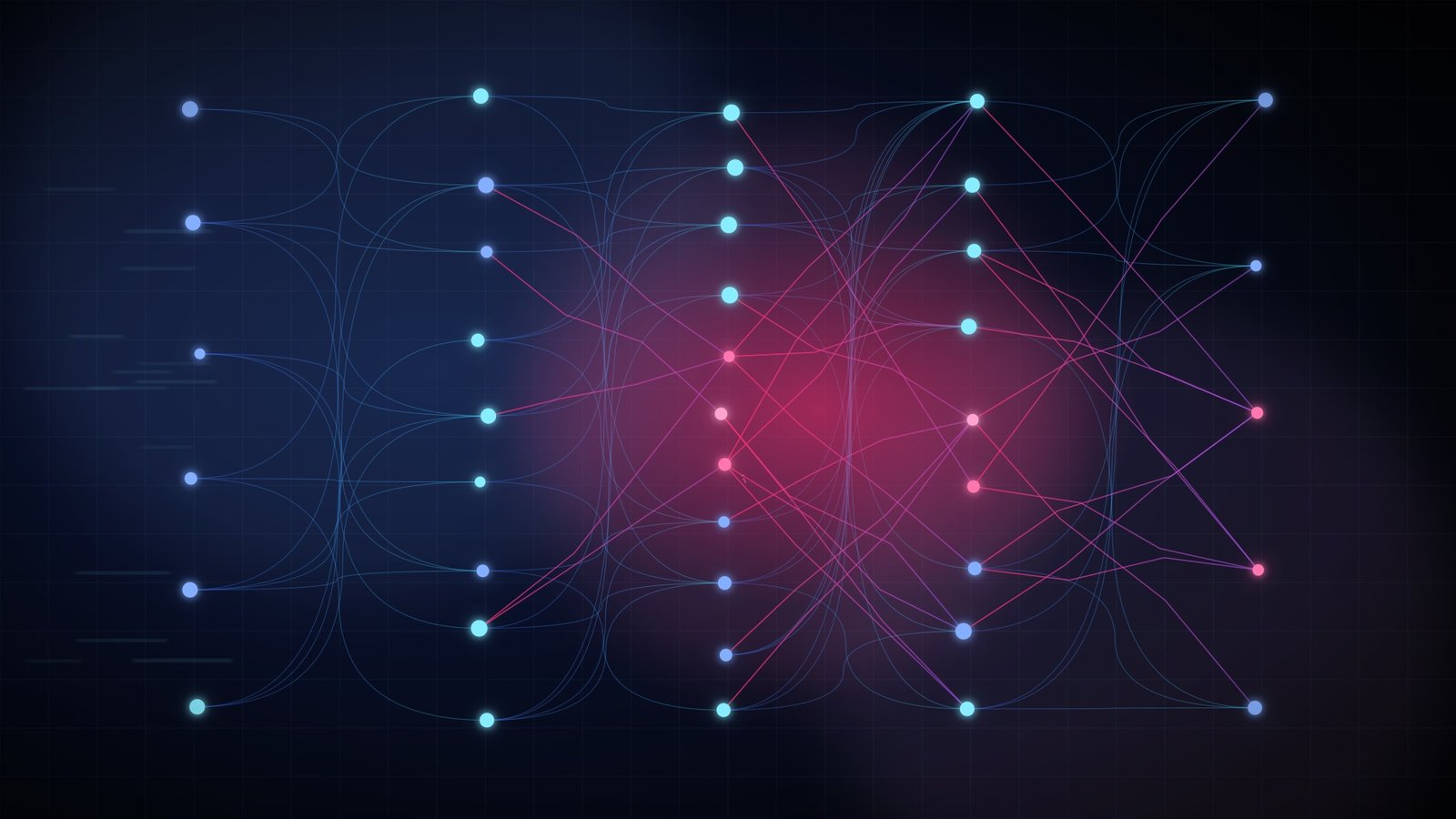 Abstract illustration of corrupted data flowing into an AI neural network, symbolizing an AI data poisoning attack.