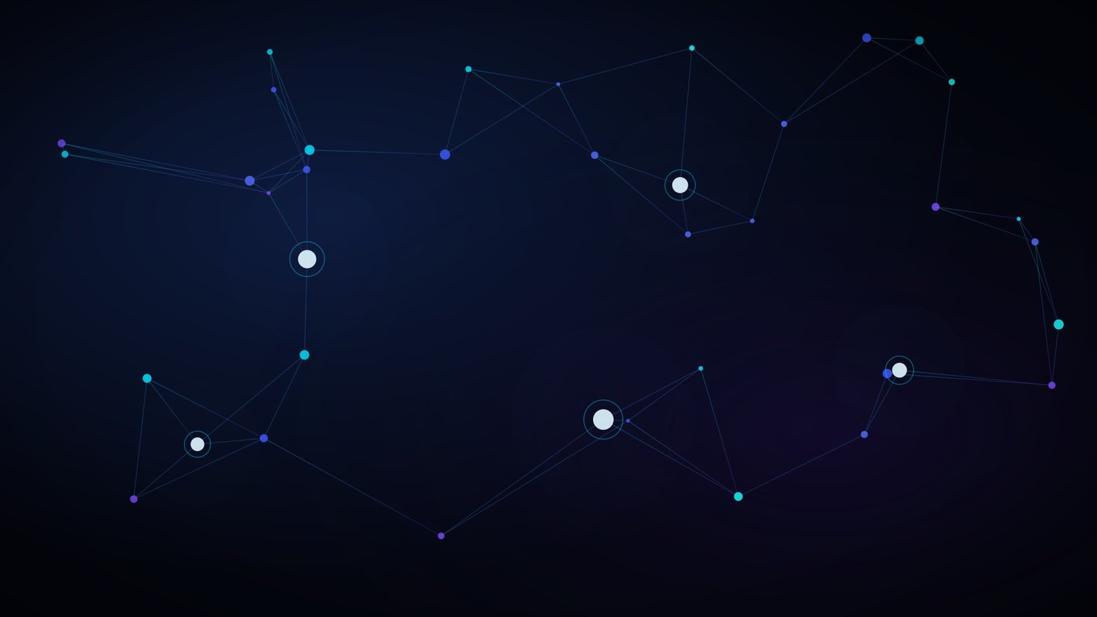 Dark navy and electric blue abstract network diagram representing IT systems inside a digital transformation strategy