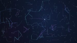 Dark futuristic illustration representing JavaScript trends for 2025 with neon-blue and cyan circuit-style graphics