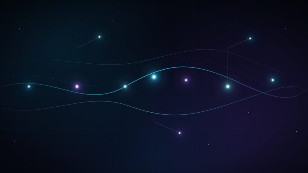 Dark futuristic diagram of a CI/CD pipeline in a DevOps workflow with neon blue and purple accents