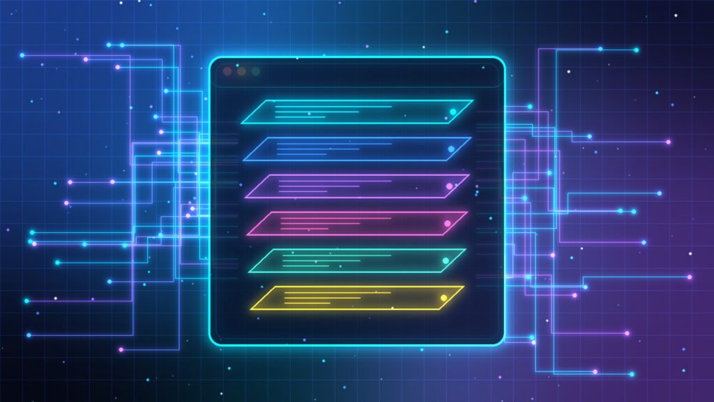 Dark futuristic diagram of a glowing AI context window filled with labelled layers of instructions, tools, documents and memory
